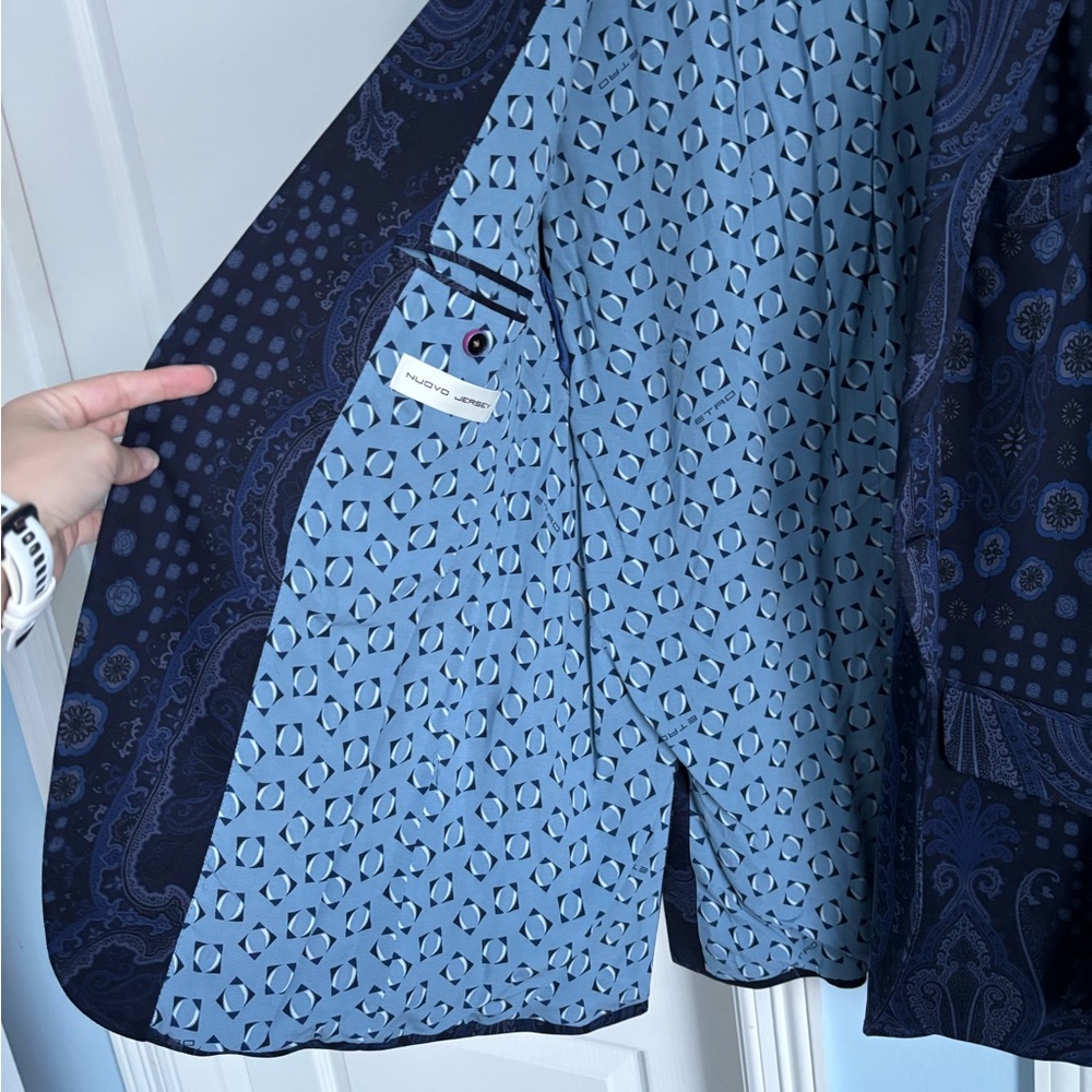 Men's Etro Printed Sport Coat Blazer in Blue 52 - Picture 8 of 14